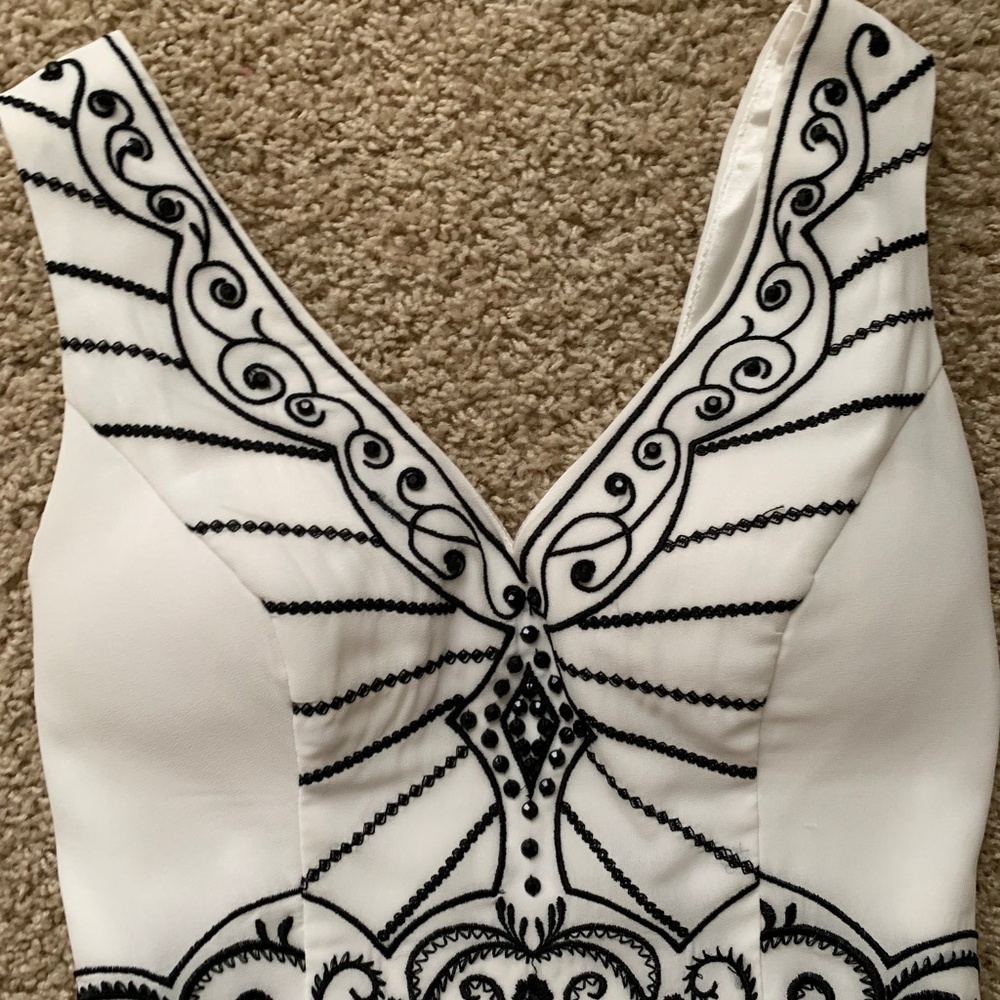 Chi Chi London White Dress W/ Black Embroidery